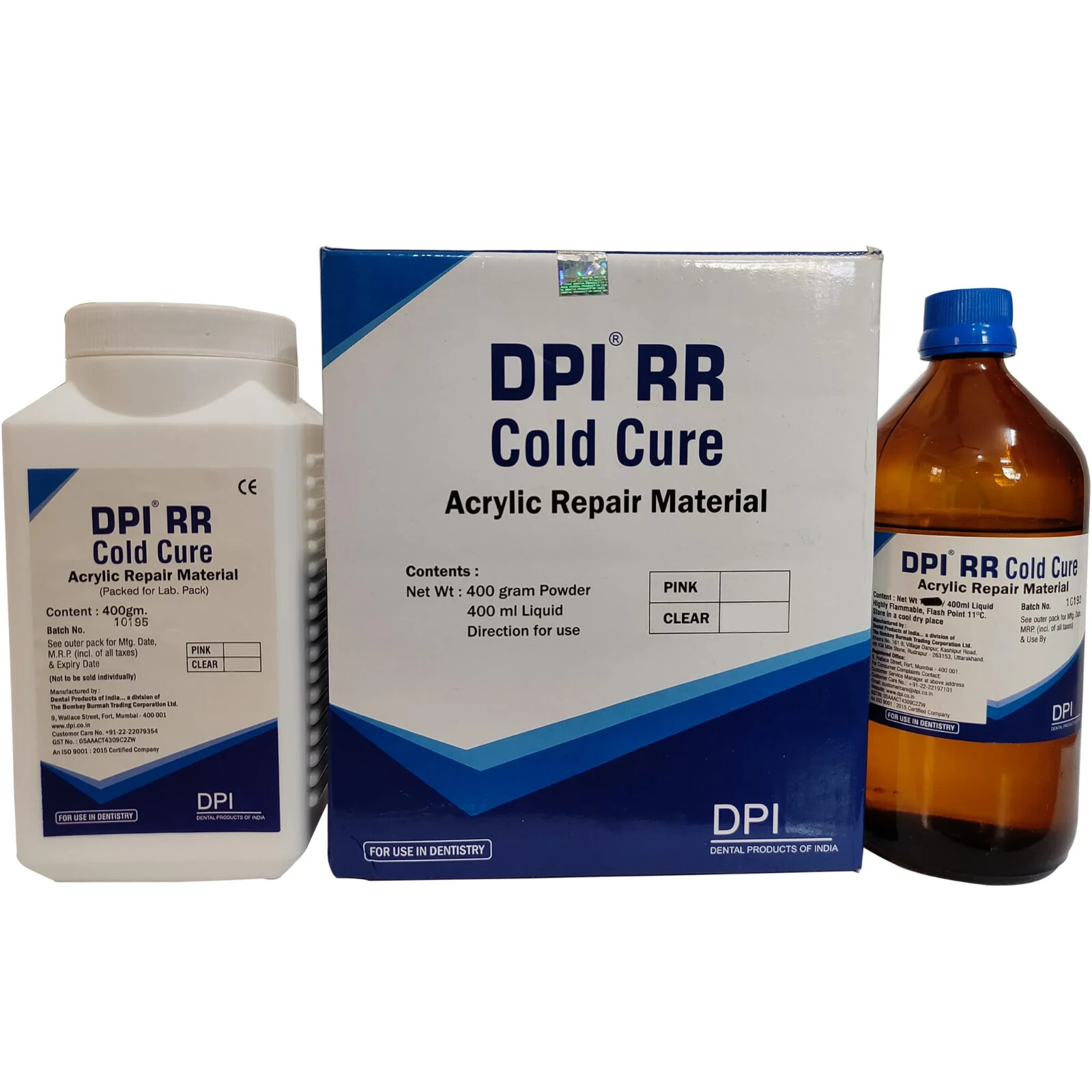 DPI Dental Self Cure Acrylic Repair Material Pack – Powder 400g + Liquid 400ml