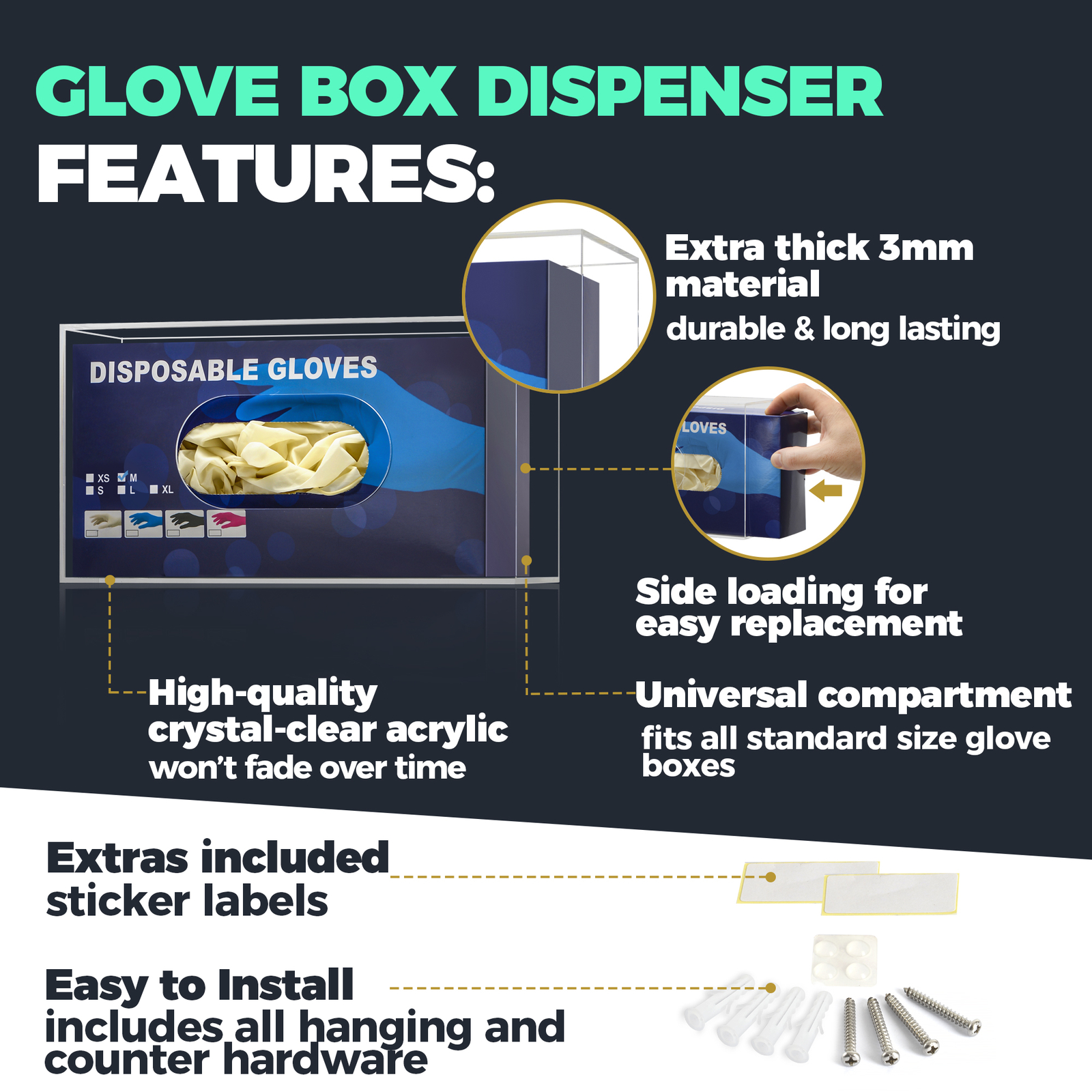 Glove Box Holder Wall Mount Glove Dispenser – Disposable Glove Holder Wall Mount
