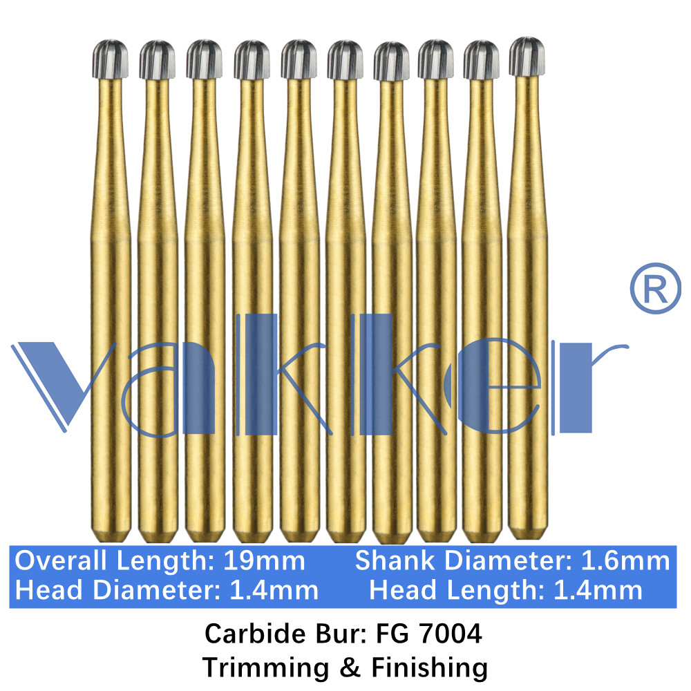 10/Pack Dental Trimming & Finishing Gold Carbide Burs Round Needle Egg Shape