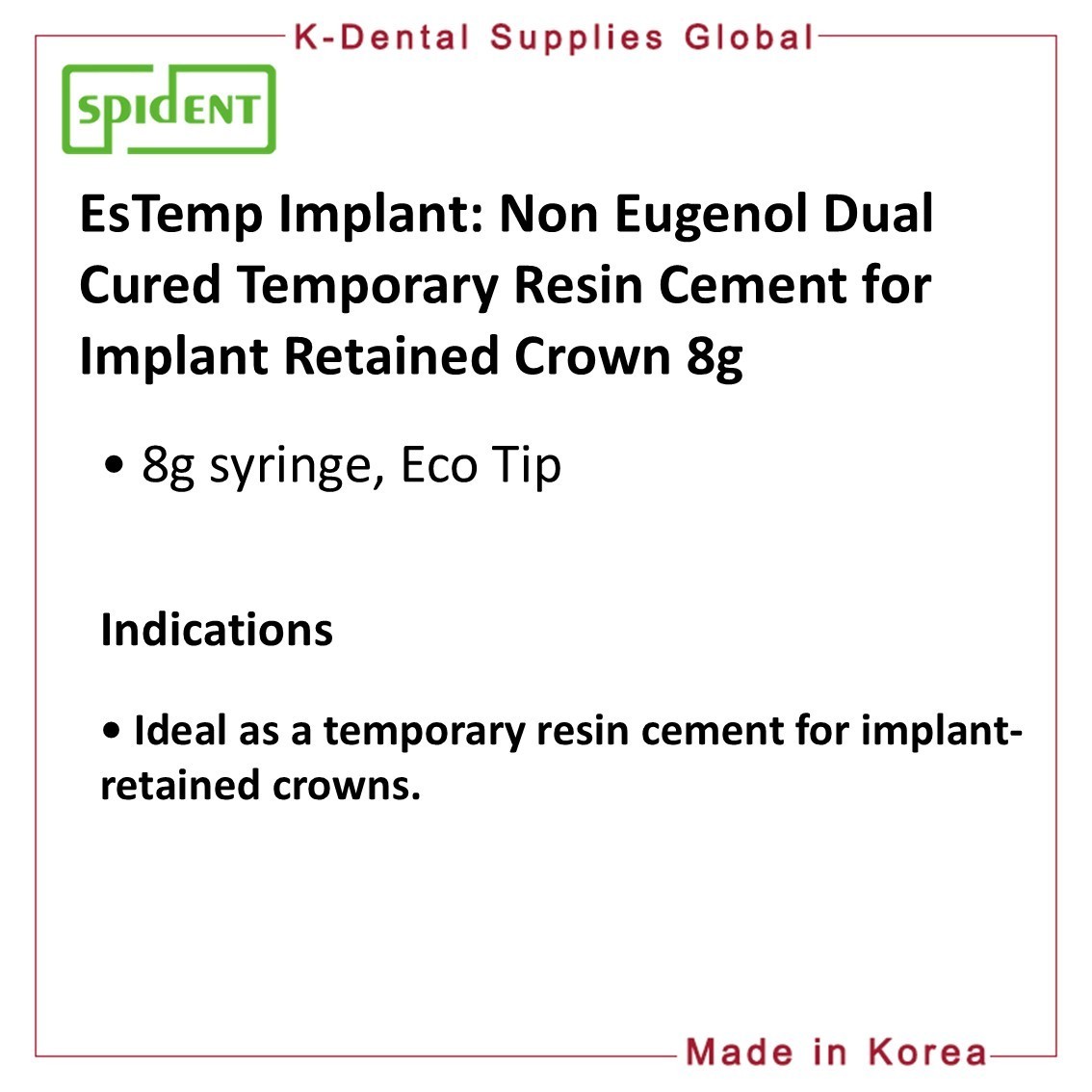 Spident EsTemp Implant Temporary Resin Cement 8g