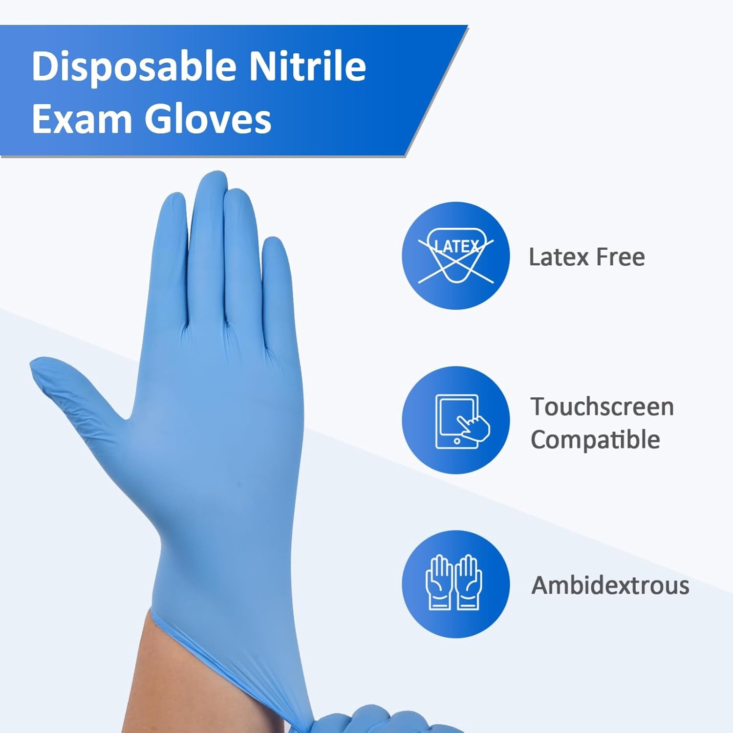 Nitrile Exam Gloves, Blue, 4 Mil, Powder-Free, Latex-Free, for Medical Exam, Cle