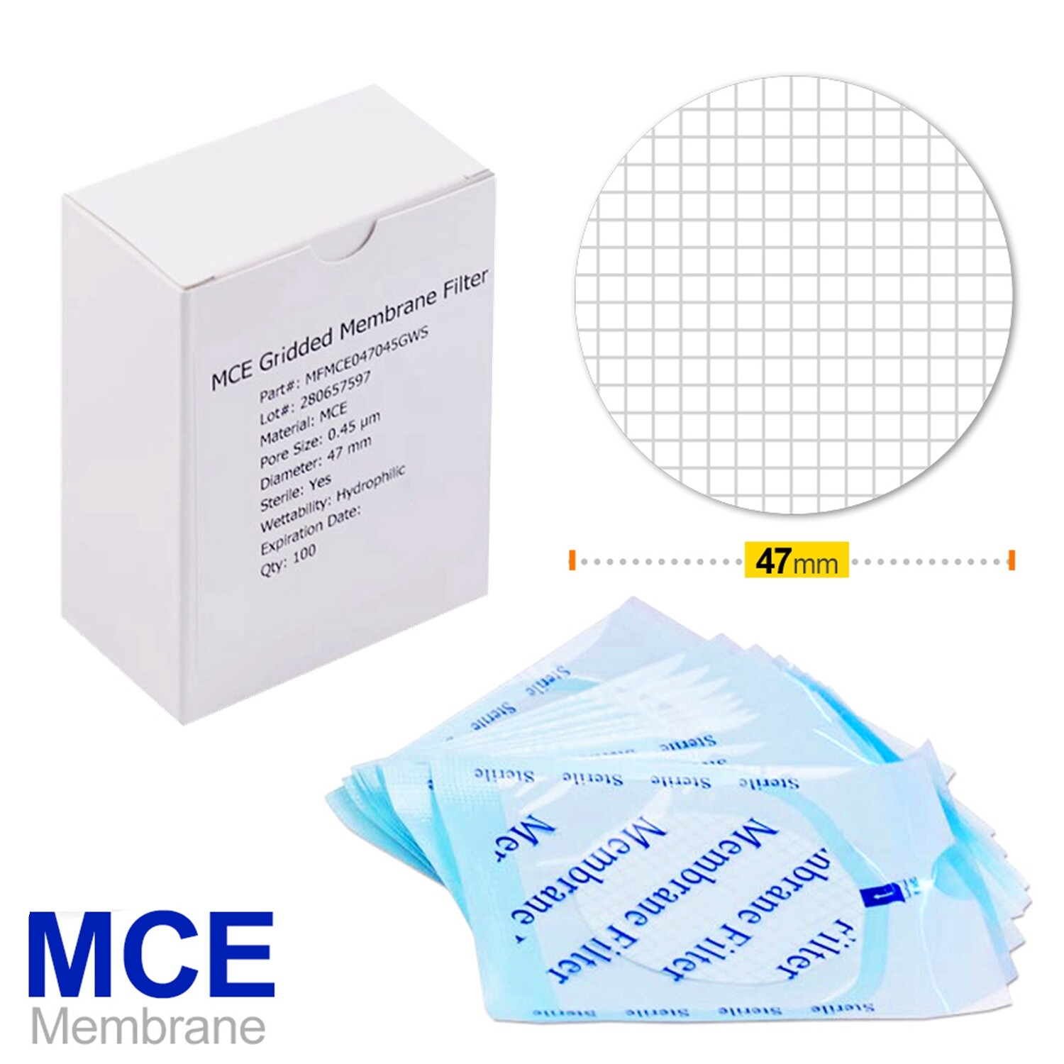 Mixed Cellulose Ester MCE Membrane Filter Grid,Hydrophobic 0.45µm 47mm,6000pcs