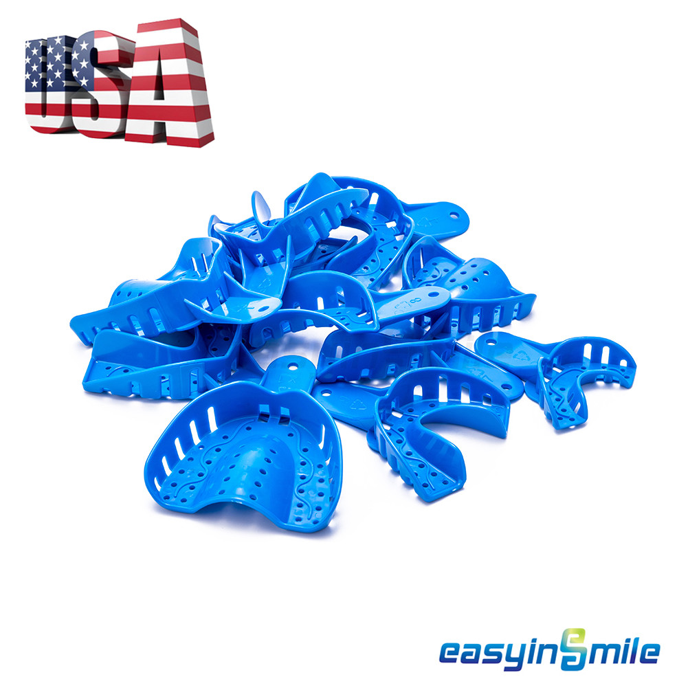 12Pc Dental Impression Trays Plastic Perforated Denture Upper/Lower EASYINSMILE
