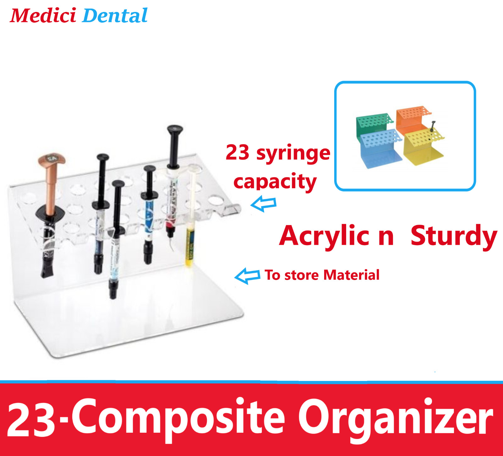 Dental Acrylic Composite Material Organizer Hold Sturdy, Clear, SMALL or LARGE