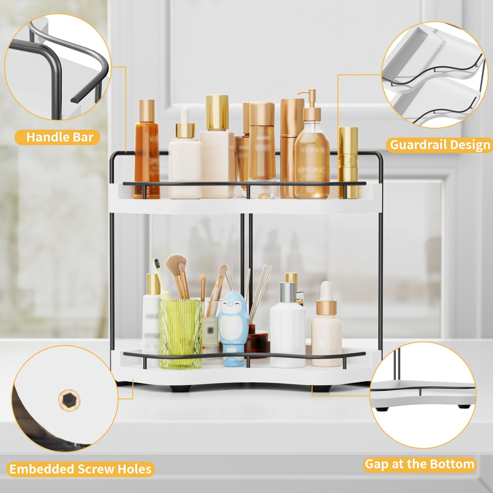 Aollewoiti 2-Tier Corner Bathroom Counter Organizer with Embedded Screw Holes, S