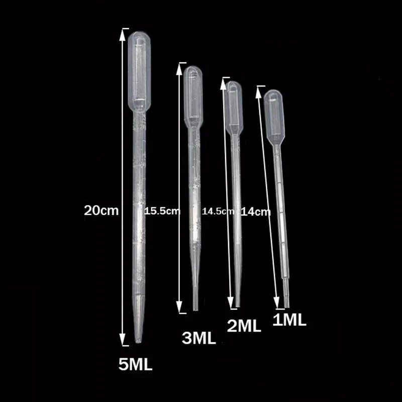100pcs Disposable Plastic Pipettes: 1/2/3/5ml Graduated Transfer Droppers – NEW