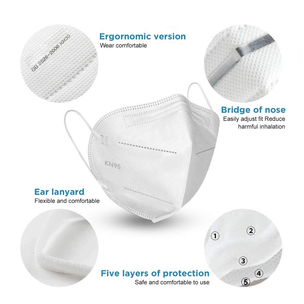 KN95 Face Masks 50 pack Individually Wrapped 5 Layer Protection White