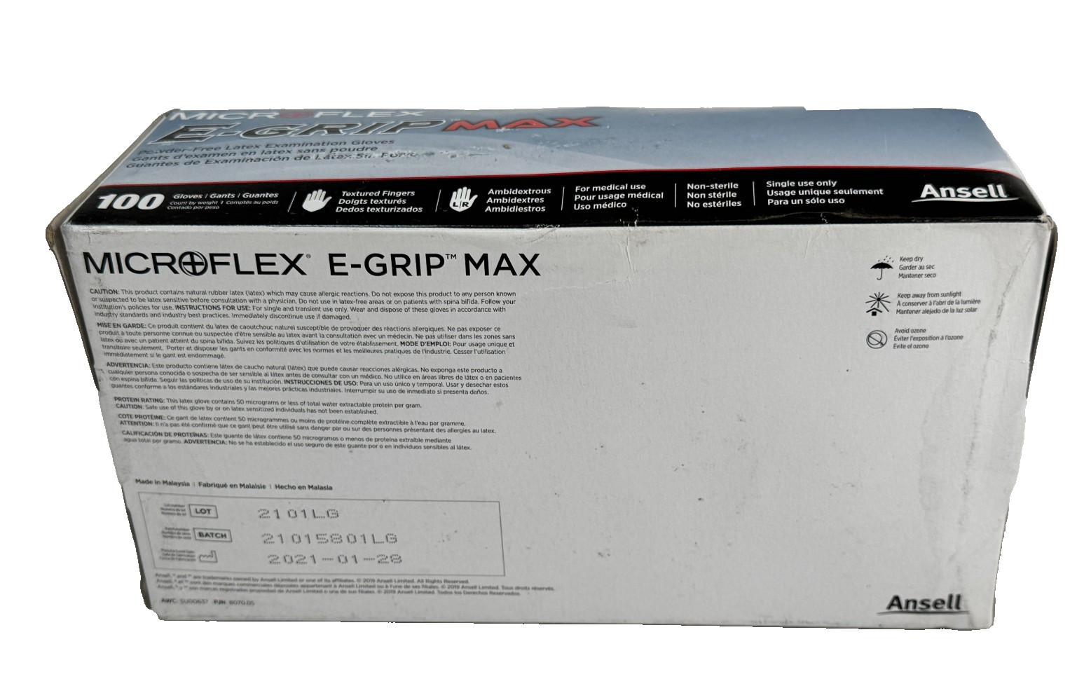ANSELL L924 Latex Disposable Glove, Size: XL Microflex E-Grip Max *Box of 100*