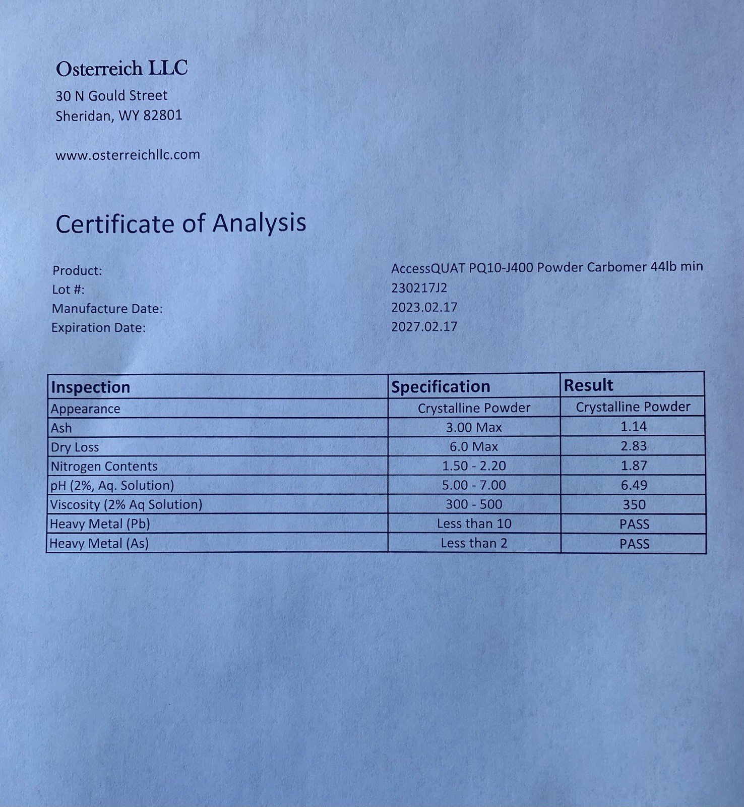 Carbomer 940 /Carbopol 940 Powder In 44lb Boxes PQ 10 J400