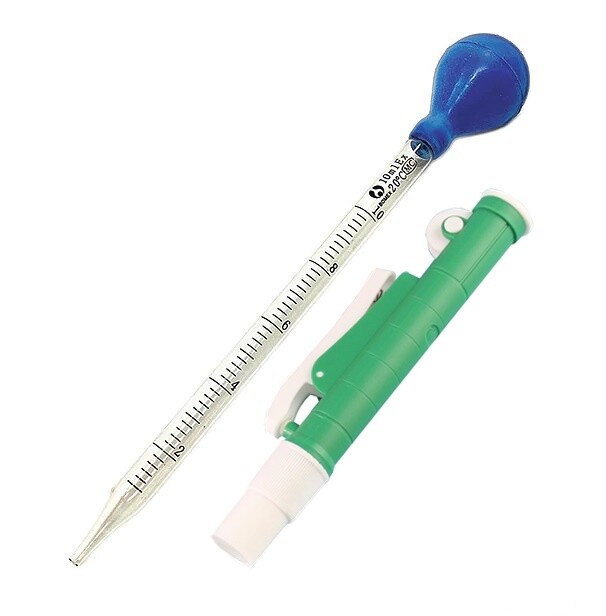 Pipette Pump 10ml Green + 10ml Glass Transfer Graduated Pipette Dropper Combo