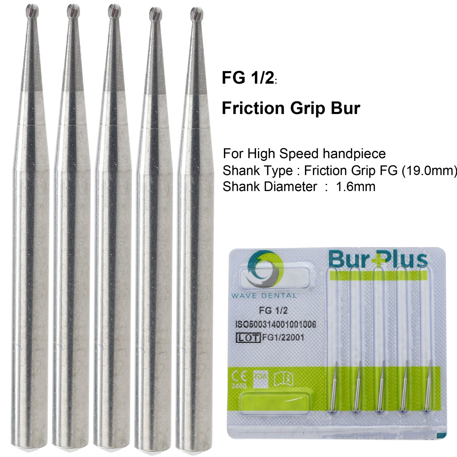 Wave Dental Carbide Bur High Speed Round FG 1/4 1/2 1 2 4 5 6 7 8 Friction Grip