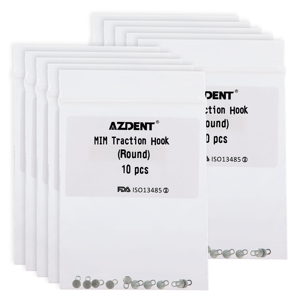 10pcs AZDENT Orthodontic Lingual Buttons Round Base Bondable MIM Traction Hooks
