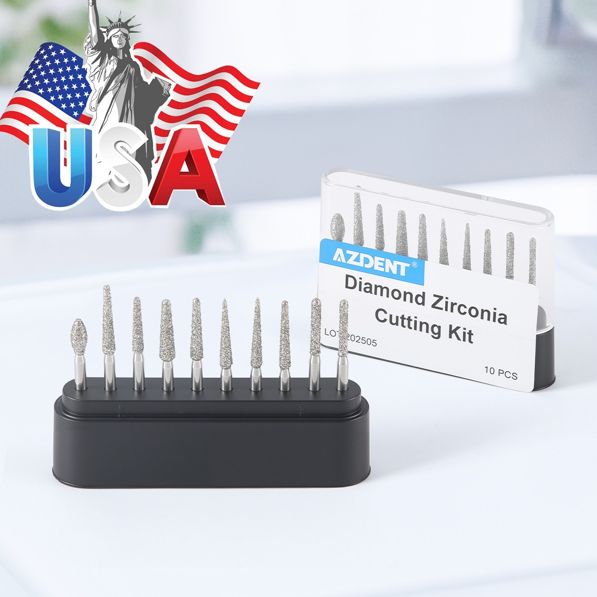 Pro Dental Diamond Zirconia Cutting Burs Kit Friction Grip 1.6mm 10Pcs/Pack