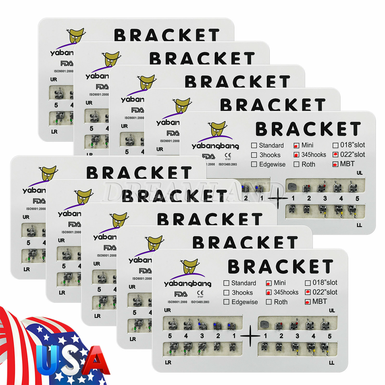 10X Dental Orthodontic Metal Brackets Braces Mini MBT Slot.022 345 Hooks ARCH