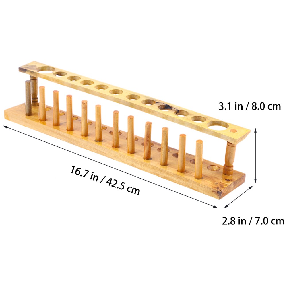 Wooden 12 Tube Test Stand Holder for Laboratory Storage Light Brown Design