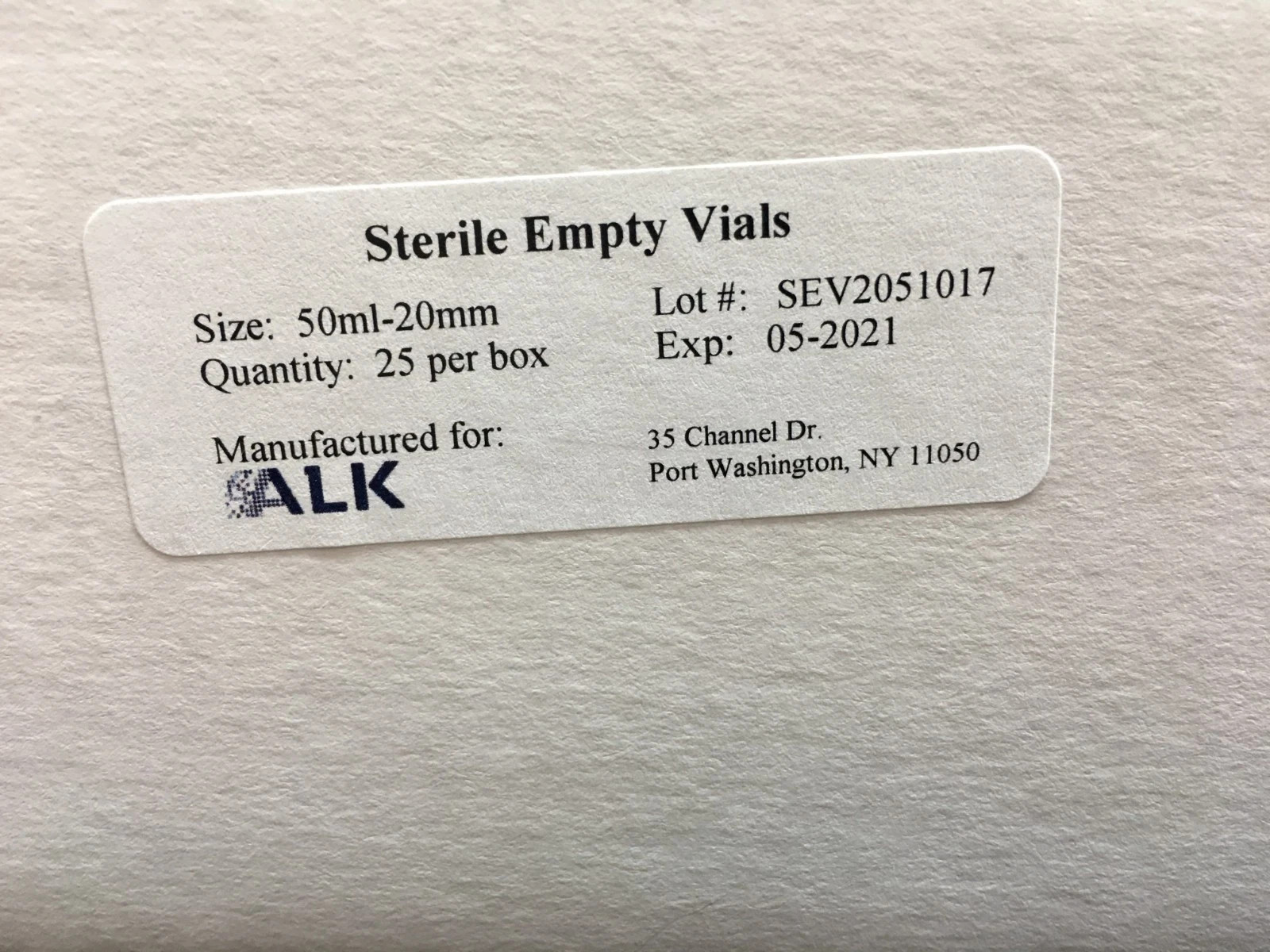 ALK Cat No SEV50 Sterile Empty Vials 50mL-20mm Lot 17 Pieces