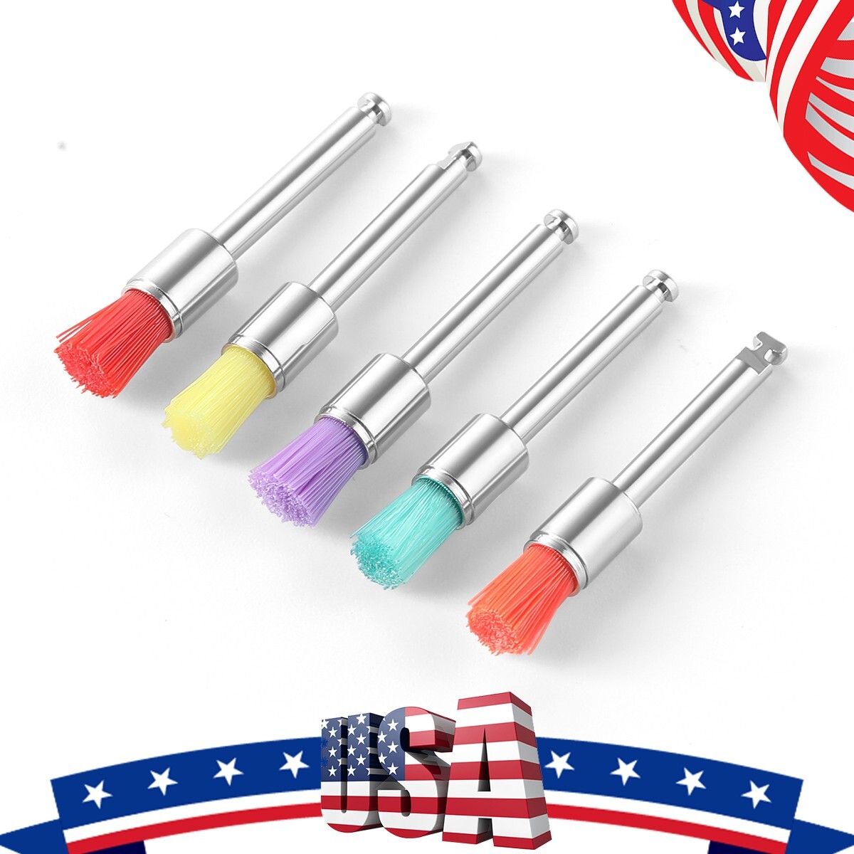 100Pcs USPS Dental Colorful Nylon Bowl Polishing Polisher Prophy Brushes Flat