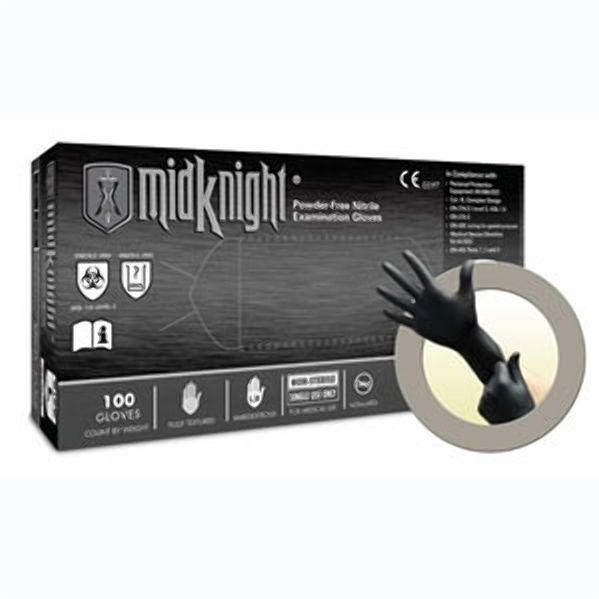 MidKnight Nitrile Exam Gloves: Large, 100/Bx, Black, Powder-Free, Non-Sterile