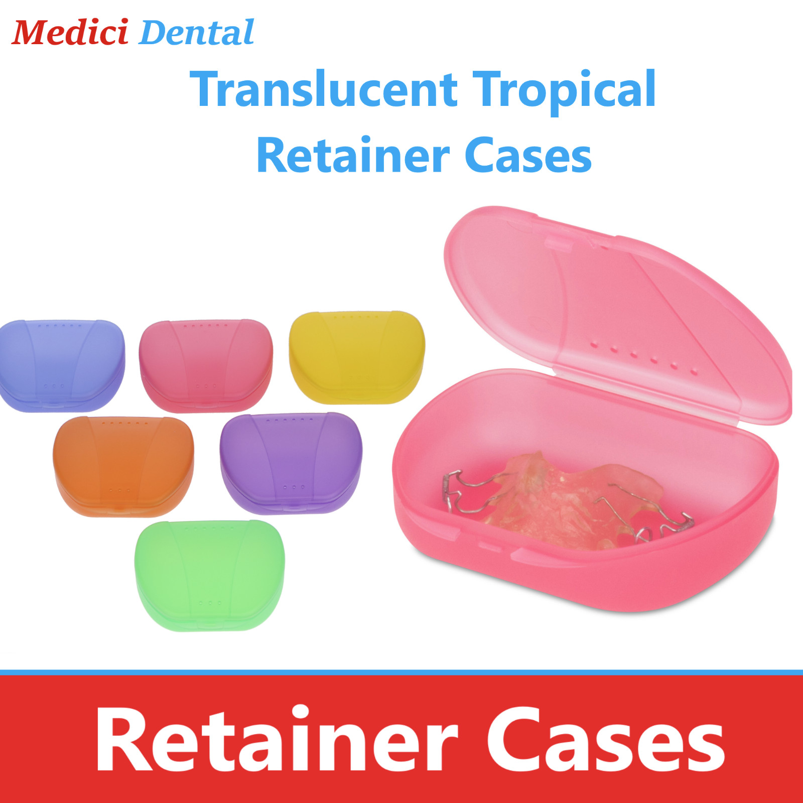 Dental Denture Box Retainer Box Carrier 4W x 2in x 3in Upto 200 Retainers/Case