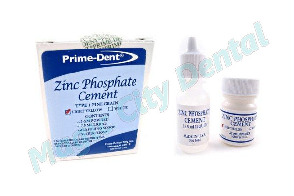 Prime Dental Zinc Phosphate Cement Kit Yellow 32g Powder – 17.5g Liquid 010-030