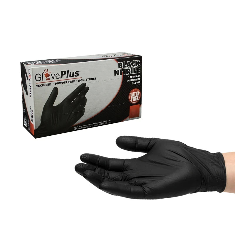 GlovePlus Powder-Free Black Nitrile Gloves (SMALL) – Box of 100ct