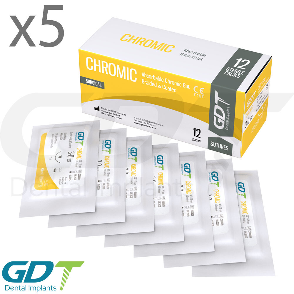 5 Collagen Monofilament Chr0mic Gut Sterile Sutur3s 12pcs 20mm Reverse Cutting