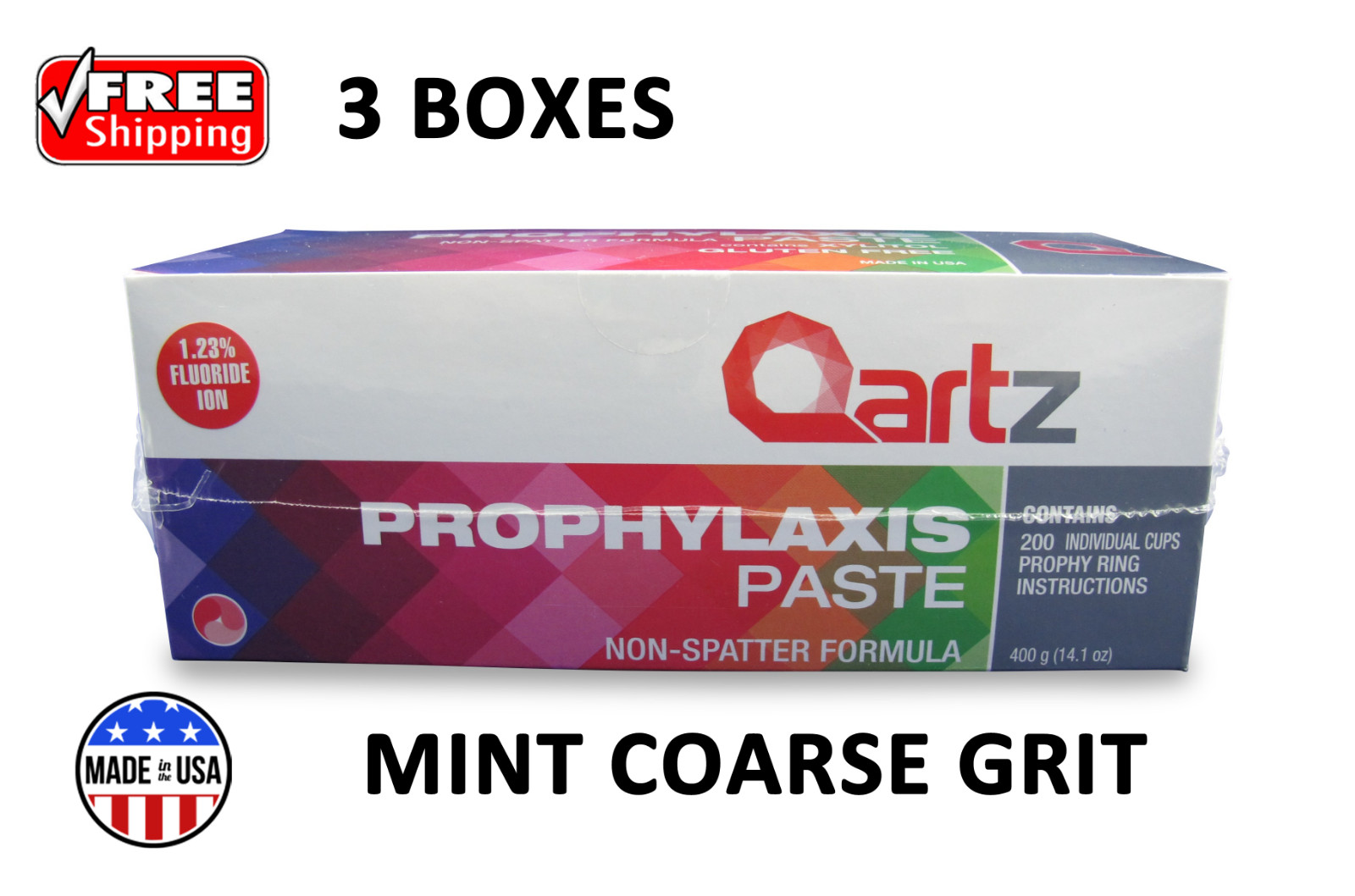 QARTZ PROPHY PASTE CUPS MINT COARSE 200/BOX DENTAL W/FLOURIDE – 3 BOXES