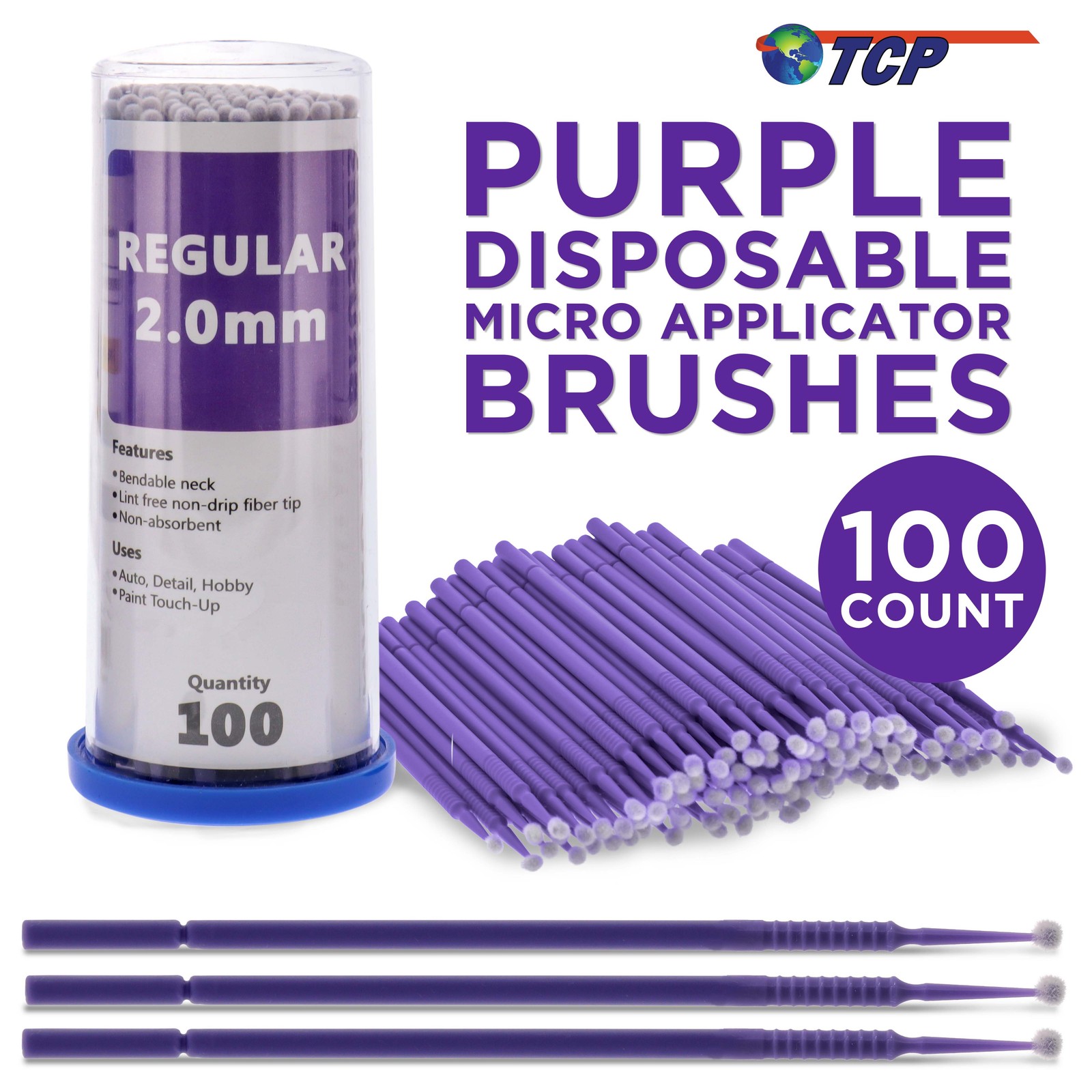100 Eyelash Extension Micro Brushes, 2.0mm Tip Brush Applicators, Paint Touch Up