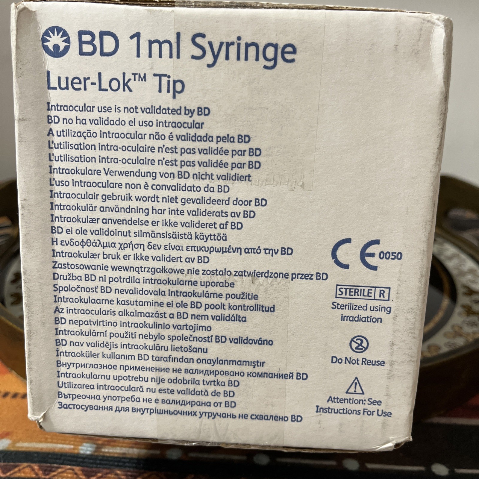 BD Syringe 1 mL Luer-Lok tip STERILE Box of 100 #309628 Brand New EXP.08-2030