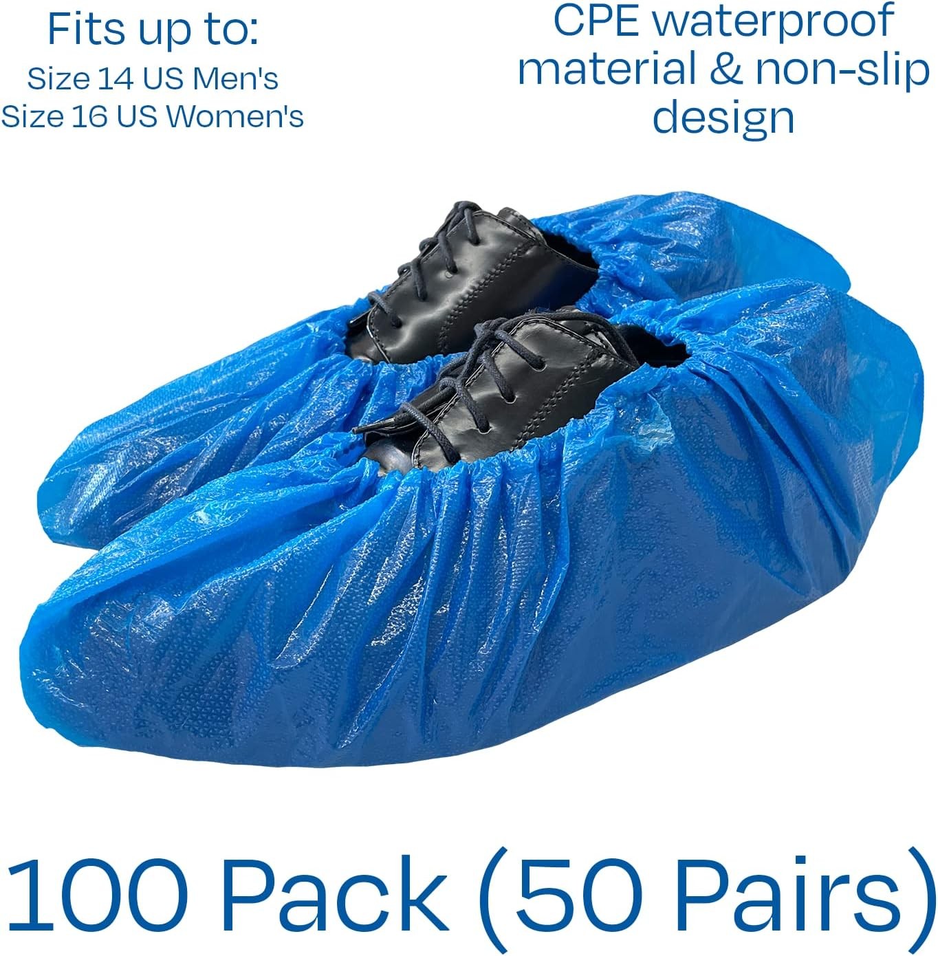 100 Pack Blue Extra Large Disposable Boot & Shoe Covers Indoor Waterproof Shoe