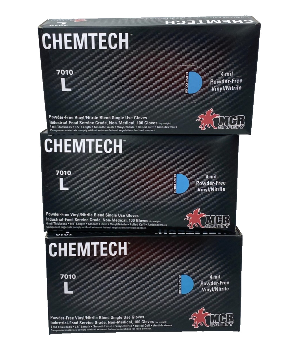 MCR 7010 Disposable Gloves 300 Count Nitrile Vinyl Powder Free L 3 Box Lot New