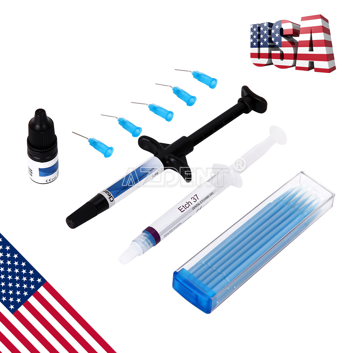Dental Orthodontic Light Cure Adhesive Bonding Curing Paste Etchant Gel Kit