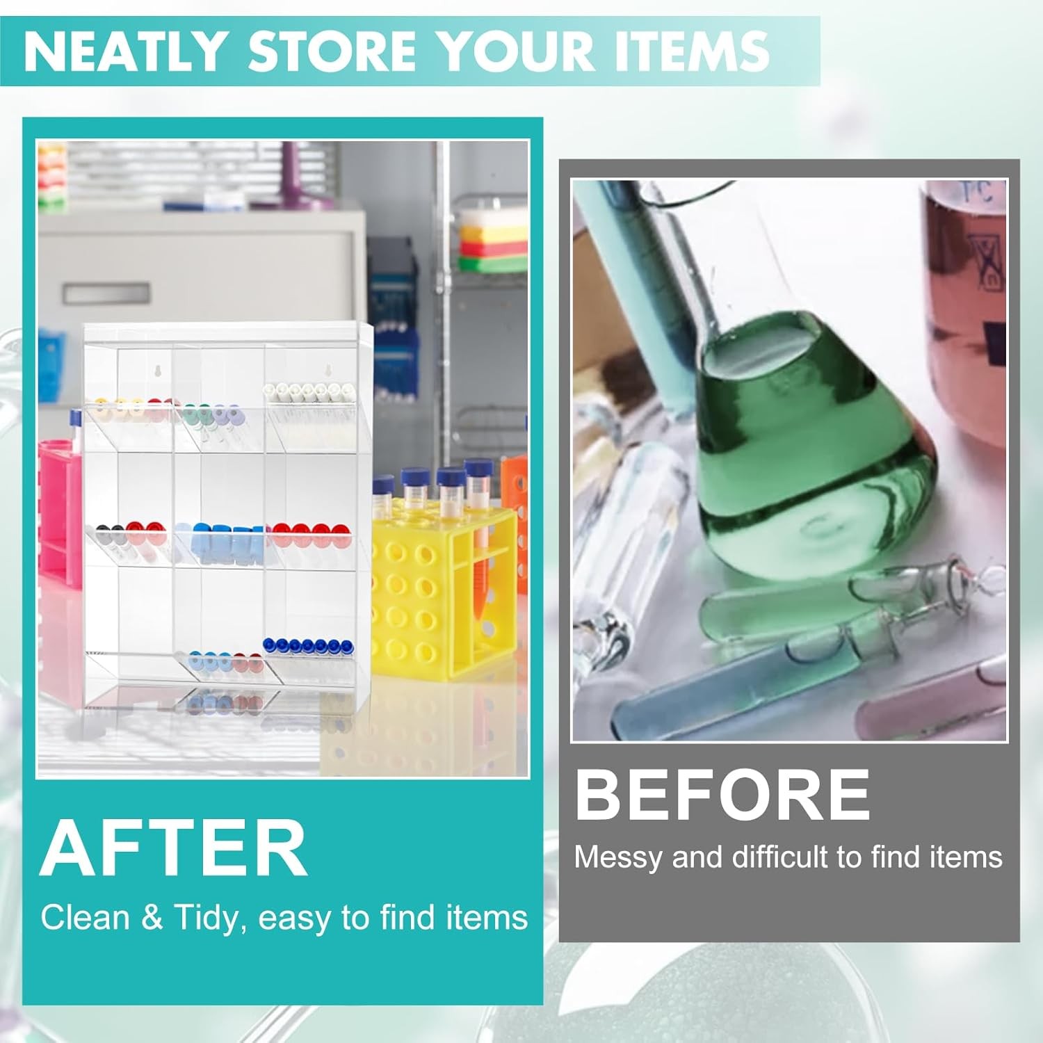 Clear Acrylic Tube Rack with 9 Compartment and 3Pull Out Trays Large Tube Holder