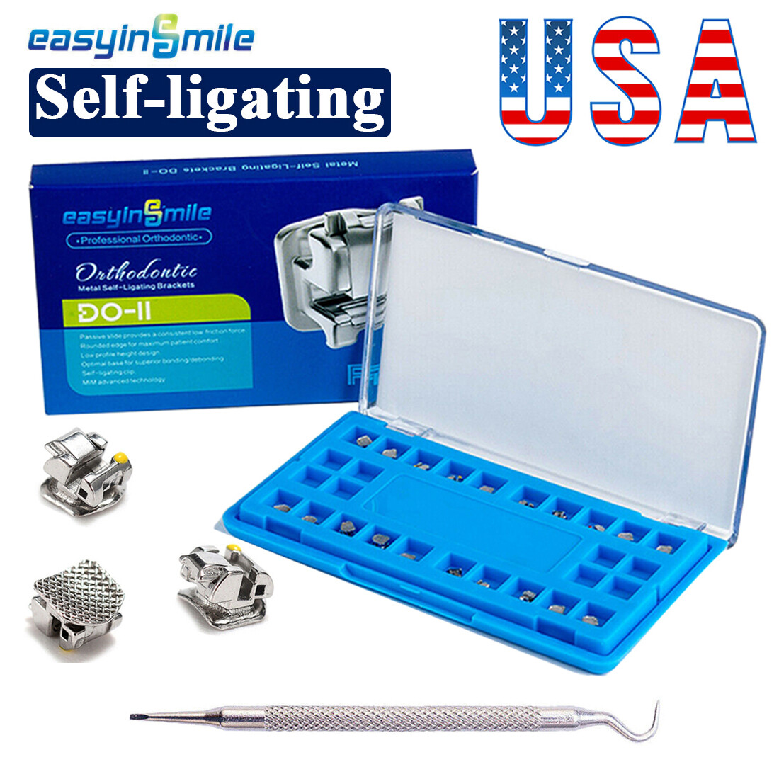 1X EASYINSMILE Dental Self-ligating Metal Brackets Brace Orthodontic ROTH/MBT022