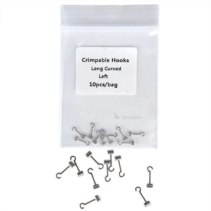 10Pcs/Bag Dental Orthodontic Sliding Crimpable Hooks Long Curved Left/Right
