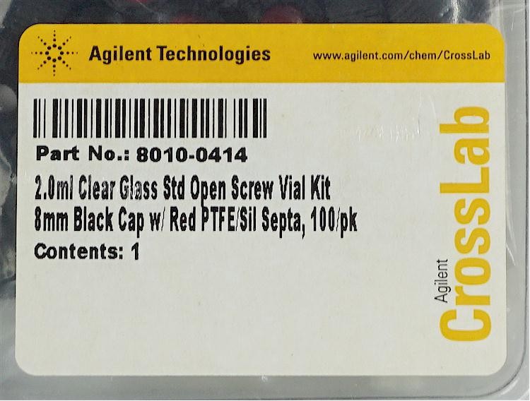 Agilent 8010-0414 Screw Top Vials 2 ml/8mm/PTFE/Silicone 100/pk Chromatography