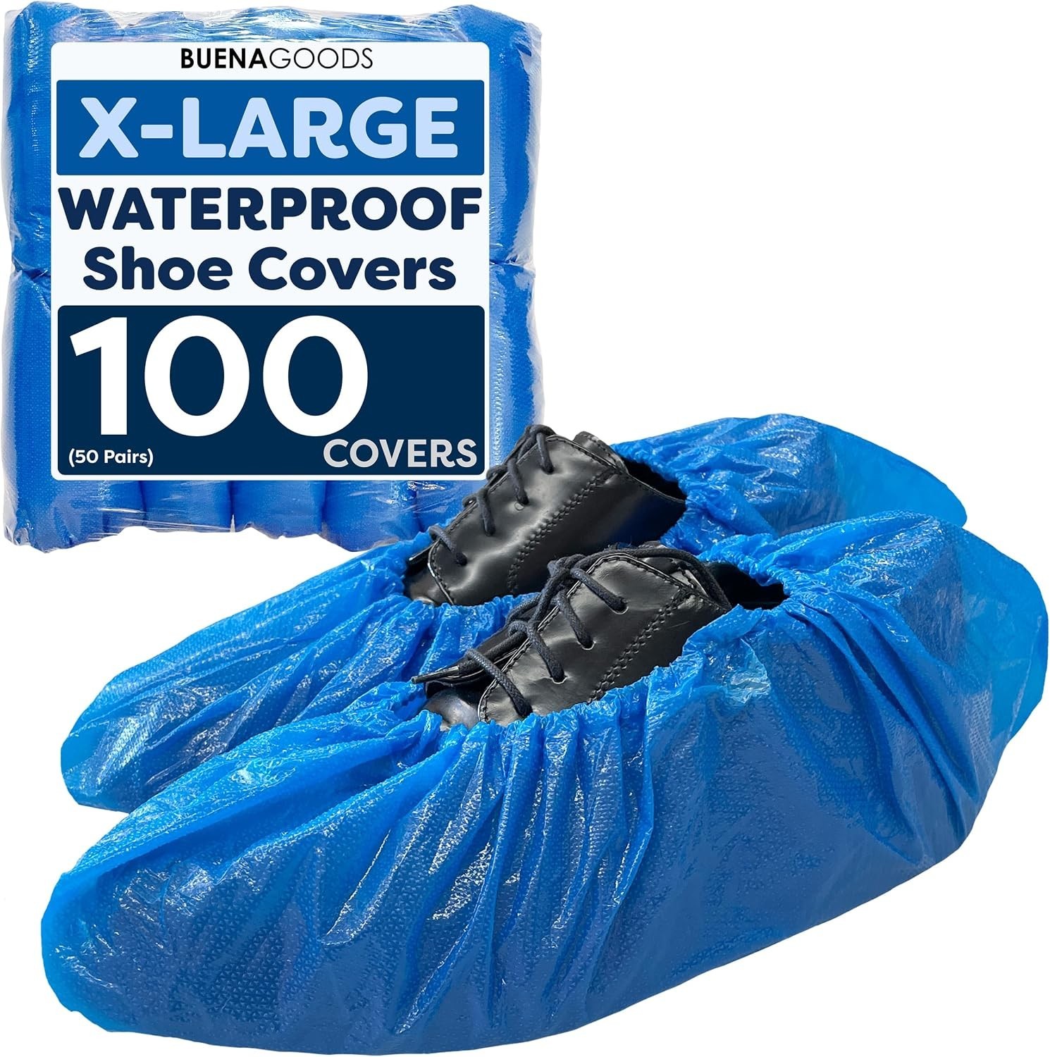 100 Pack Blue Extra Large Disposable Boot & Shoe Covers Indoor Waterproof Shoe