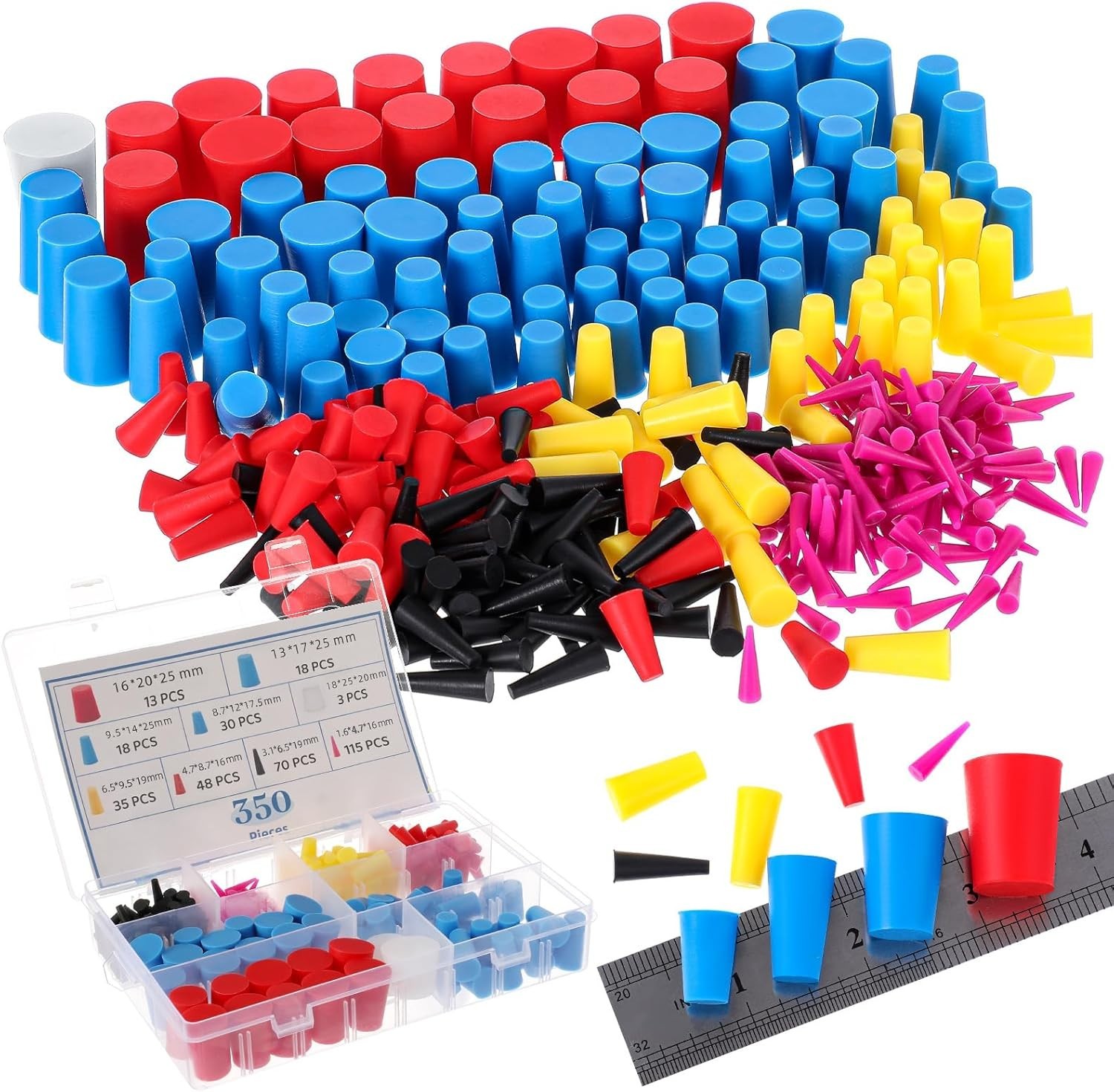 Multicolor Silicone Tapered Plugs – 350 Pcs for Coating and Painting Tasks