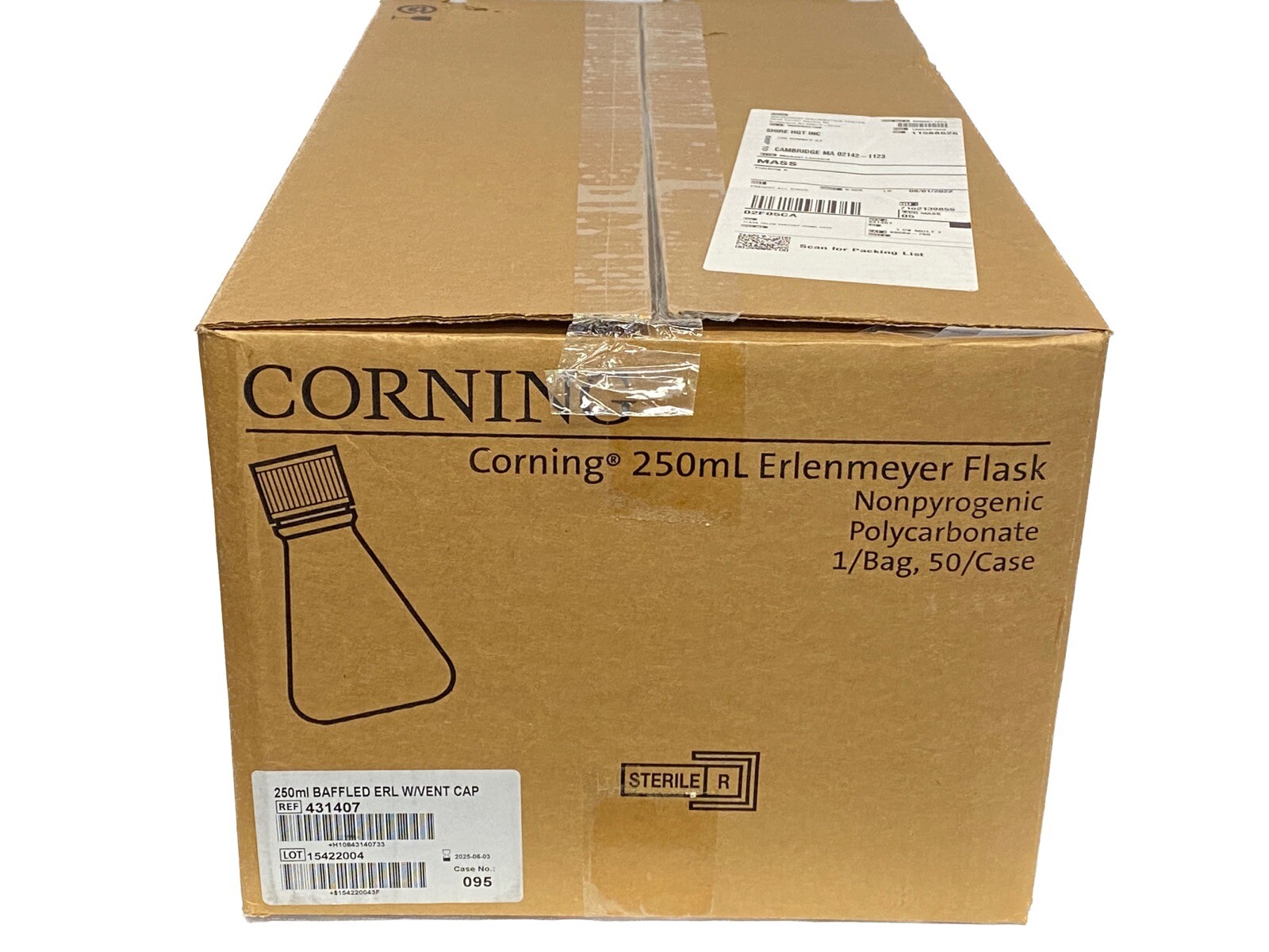 (50/Cs) CORNING 250mL PC Graduated Baffled Erlenmeyer Flasks w/ Vent Cap 431407