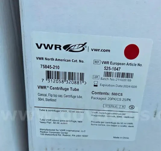 500x Lot 50 mL Sterile Conical Centrifuge Far-Sediment Tube Flip Top Cap VWR