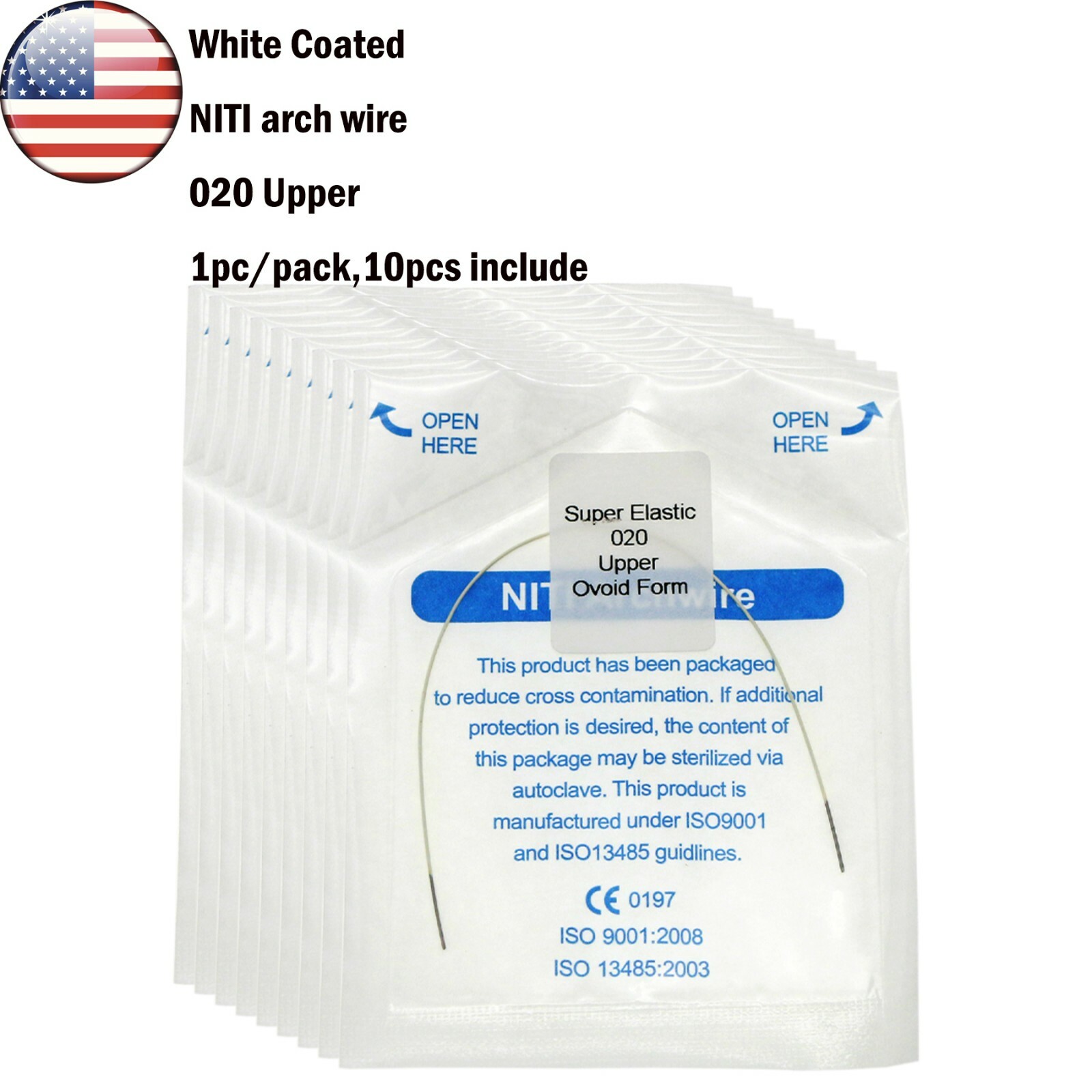 10Pcs Dental Orthodonic Niti White Arch Wire Super Elastic Upper Lower 012-020