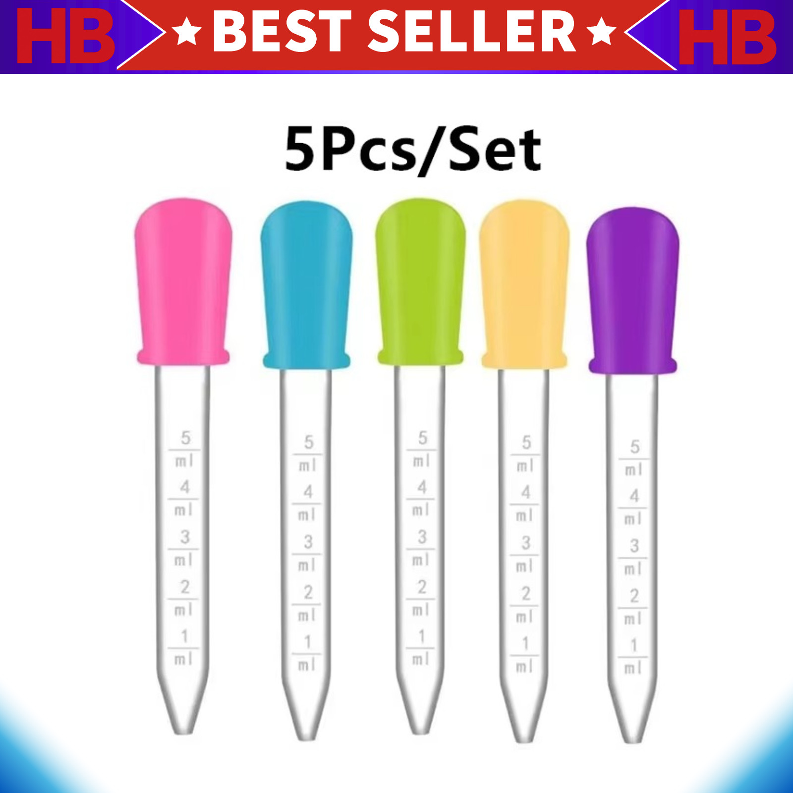 5pc Random Medicine Silicone and Plastic Pipettes Eye Dropper with Bulb Tip 5ml