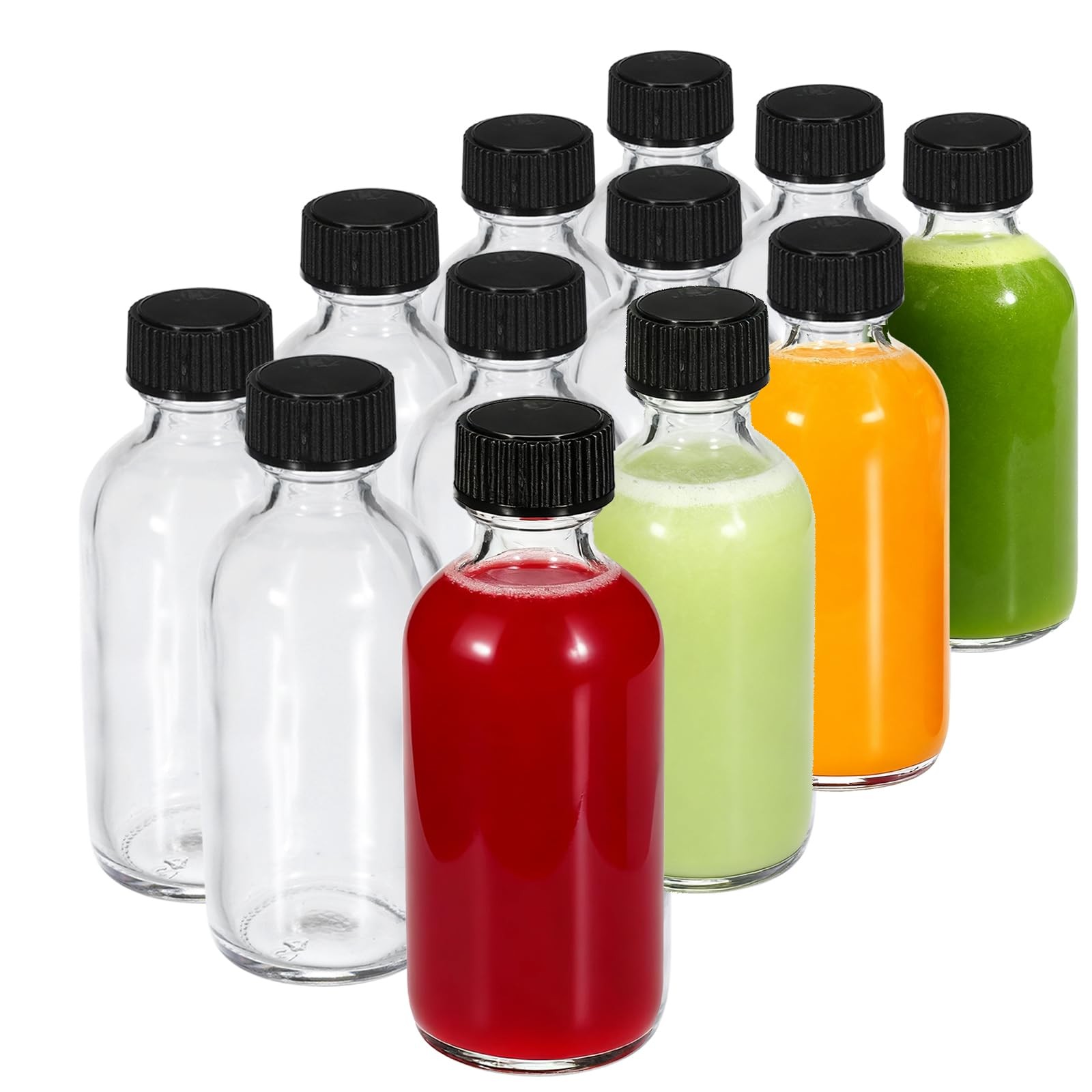 12-Pack 2 oz (60ml) Small Glass Boston Round Bottles 12Pack, Clear