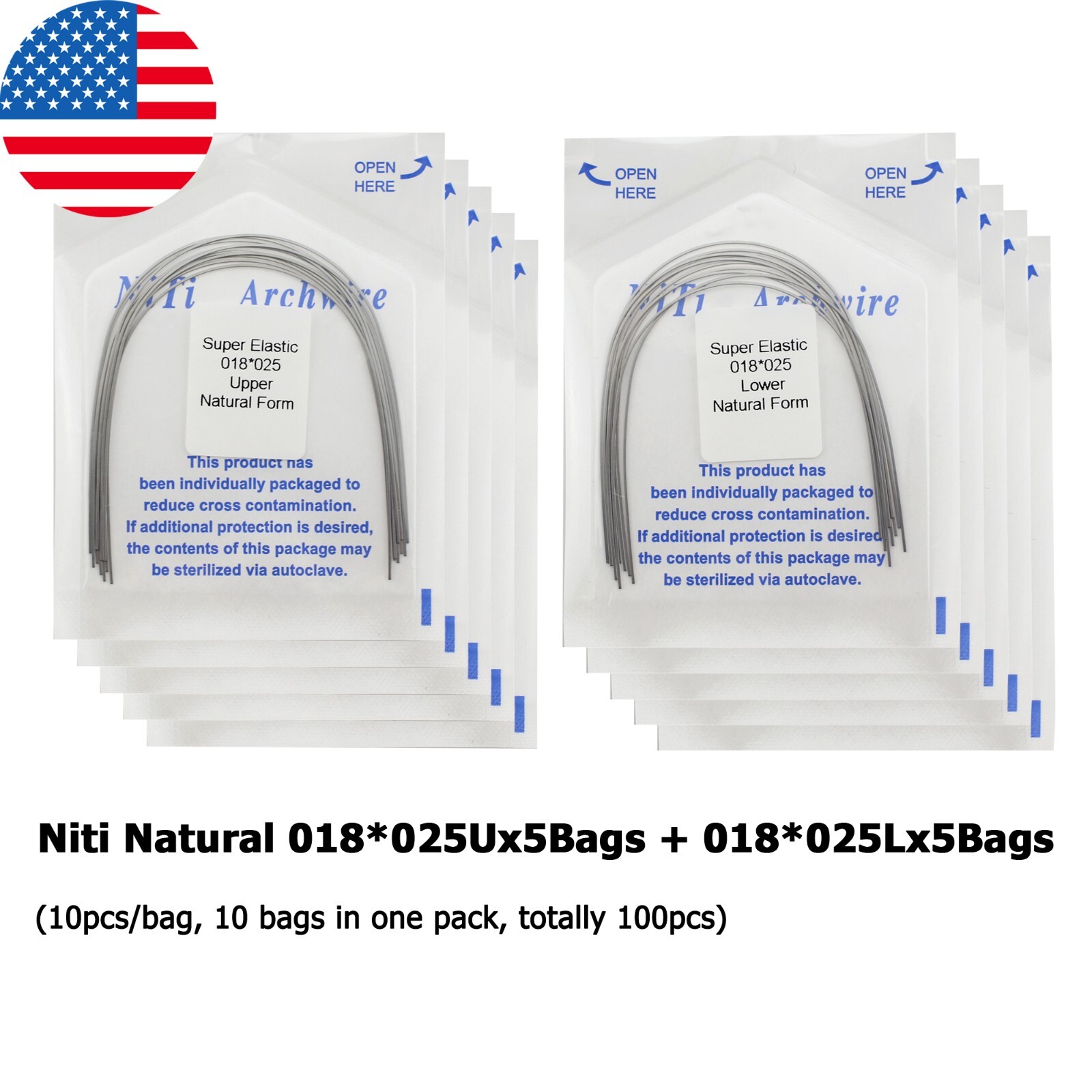 100PCS Dental Orthodontic Niti Arch Wire Rectangular Round Natural Upper Lower
