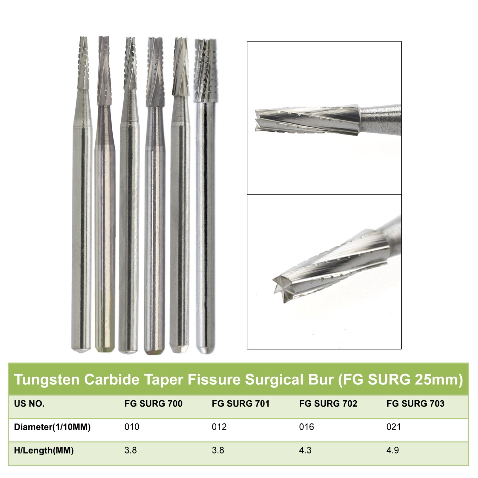 Wave Dental Carbide Burs High Speed Friction Grip 19mm Surgical FGOS FG 25mm