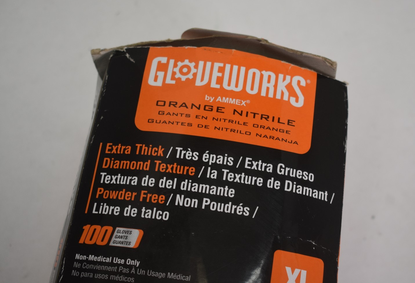 Gloveworks Thick Disposable Glove Orange Nitrile 8 Mil Diamond Texture XL 100 Pk