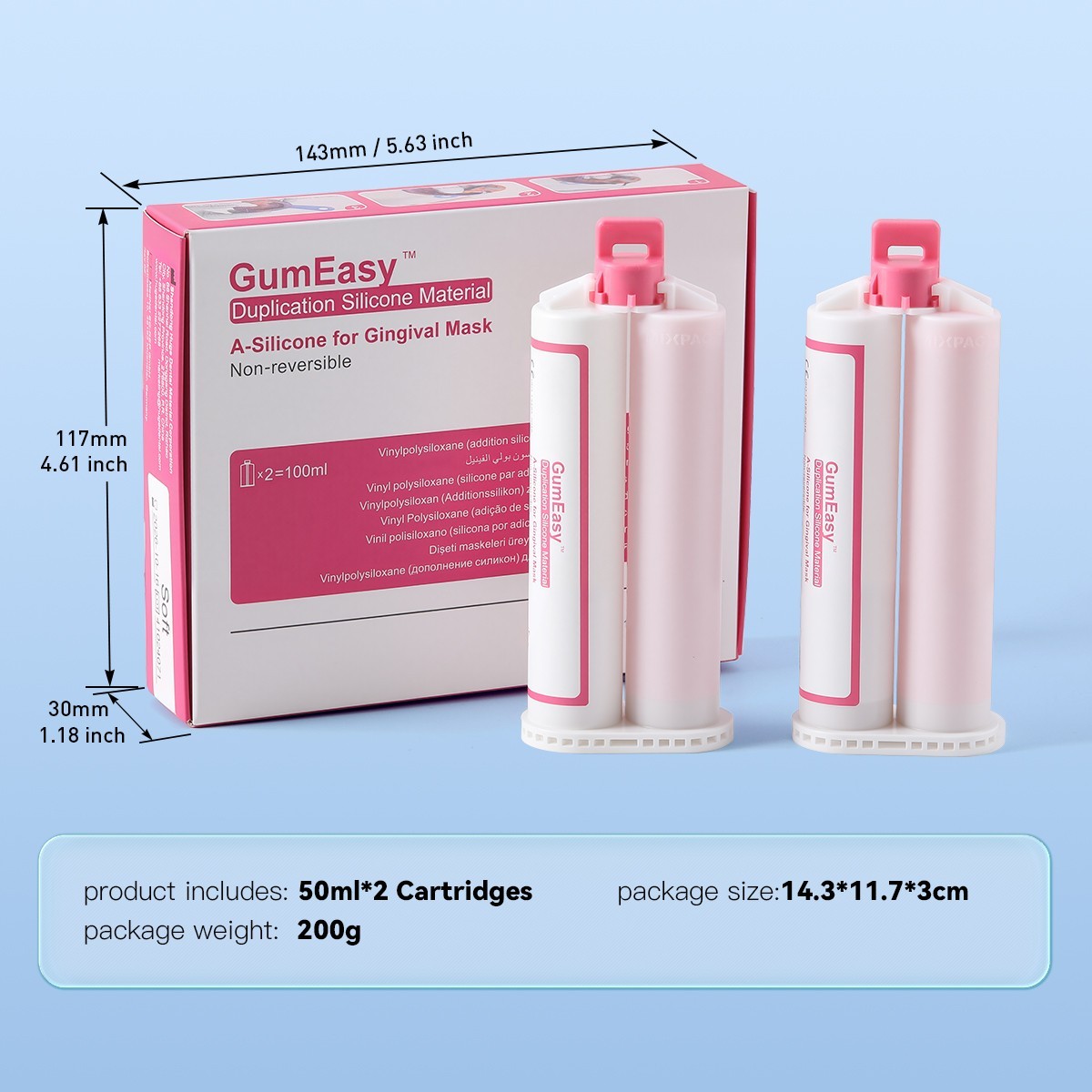 Dental Impression A-Silicone Pink for Gingival Mask Hard/Soft Regular/Soft High