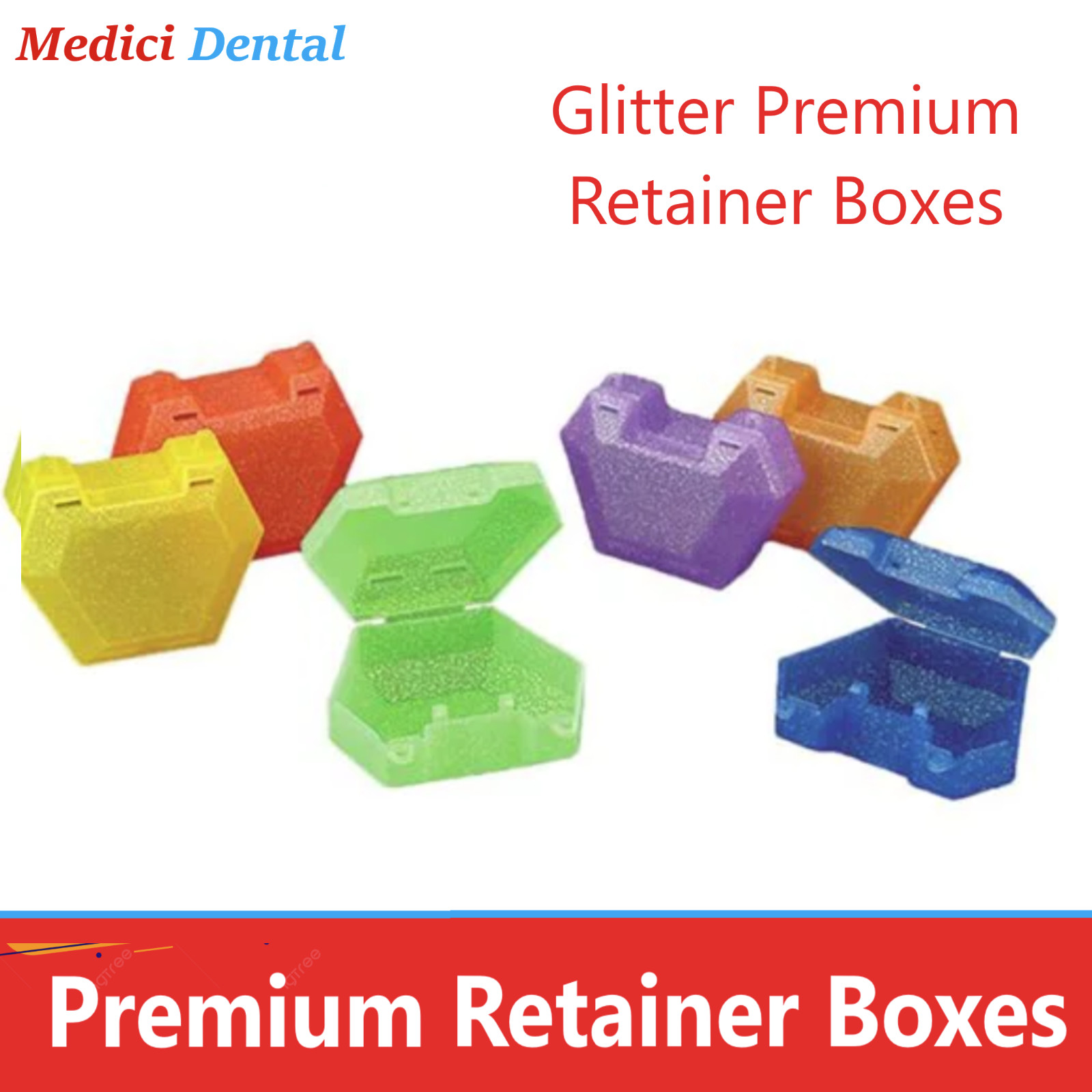 Dental Retainer Box Orthodontic Appliance Guard Snap Closure, Glitter 1,5″ Deep
