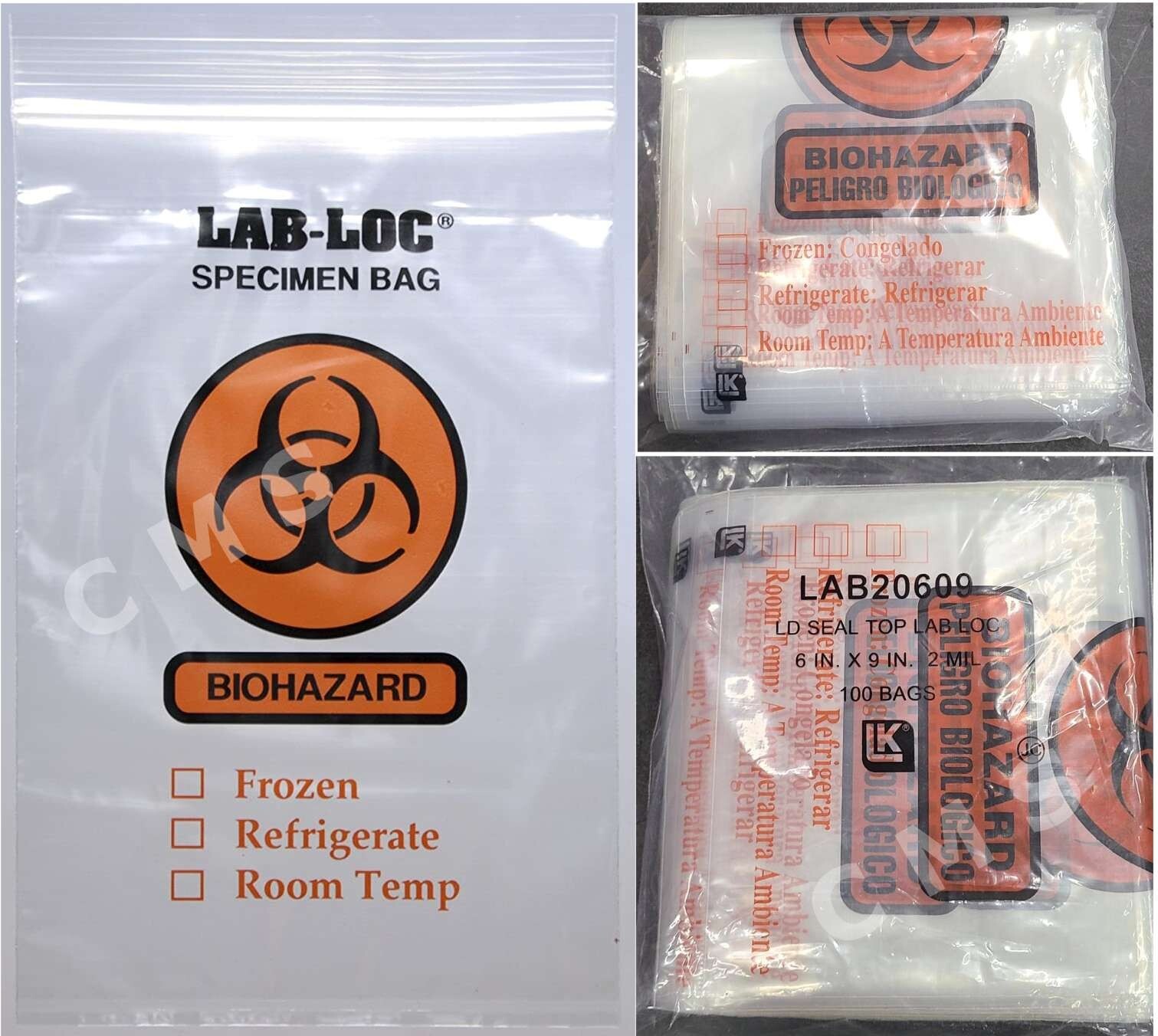 Lab-Loc Specimen Transport Biohazard Plastic Zip Lock Bags 6″x9″ 2mil 100/PK