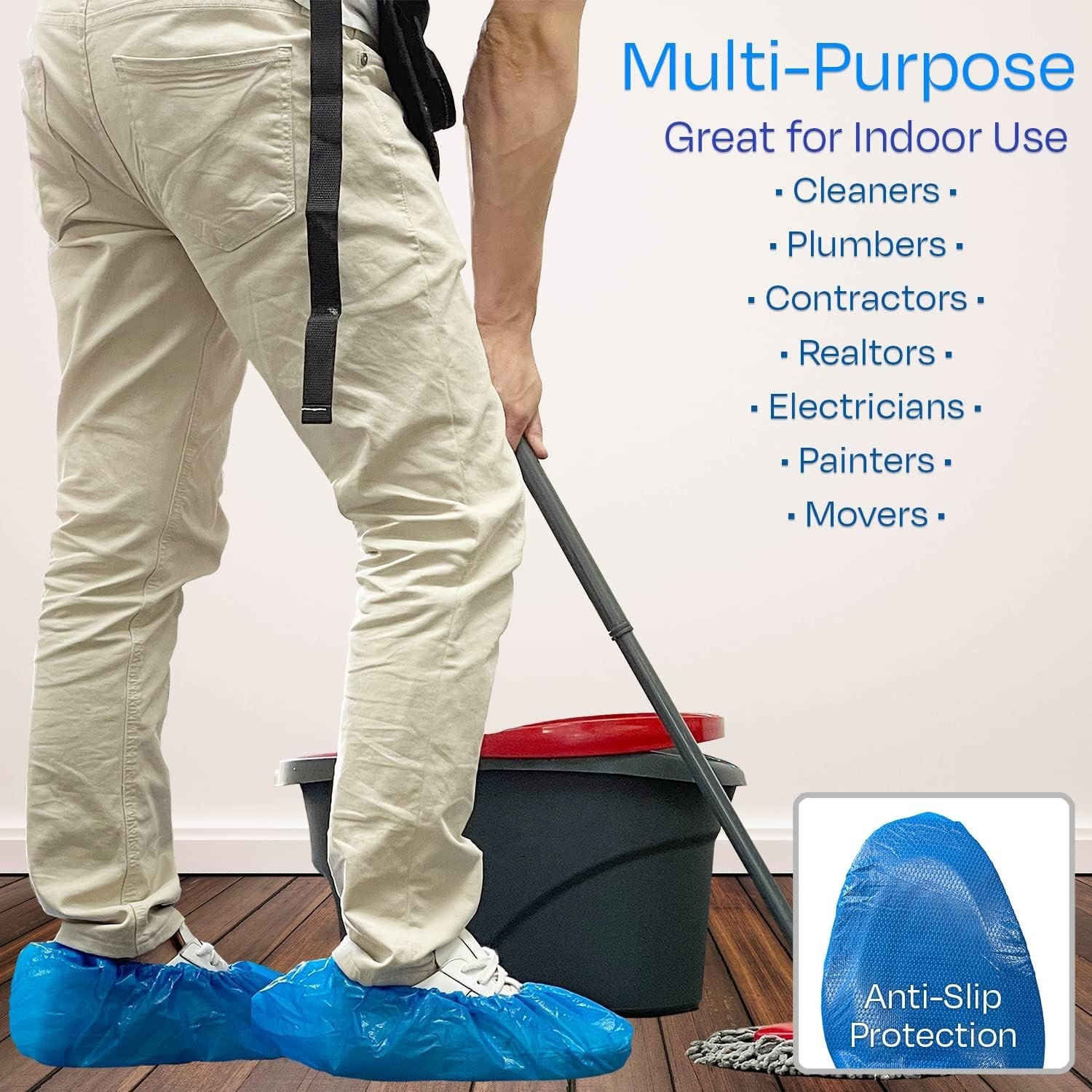 100 Pack Blue Extra Large Disposable Boot & Shoe Covers Indoor Waterproof Shoe